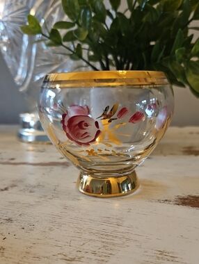 Beautiful 1950's Romanian Sugar Bowl, Hand Painted, Gold Trim